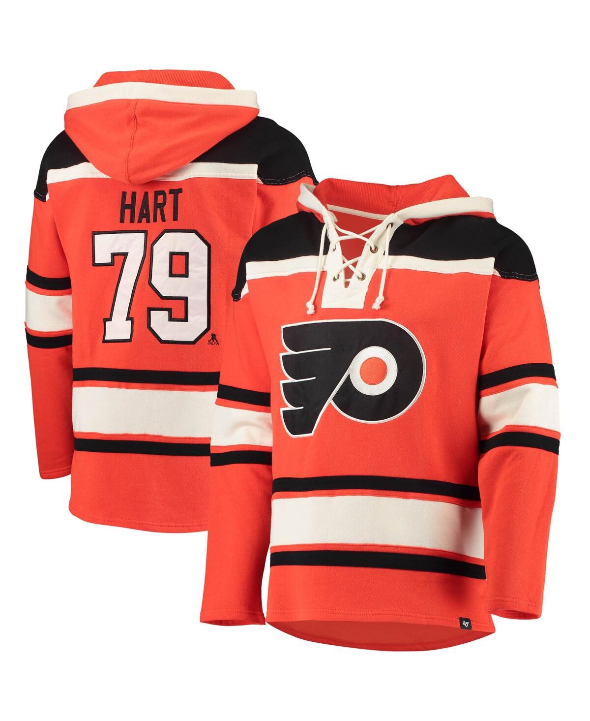 Shop 47 Brand Men's Carter Hart Orange Philadelphia Flyers Player Name And Number Lacer Pullover Hoodie