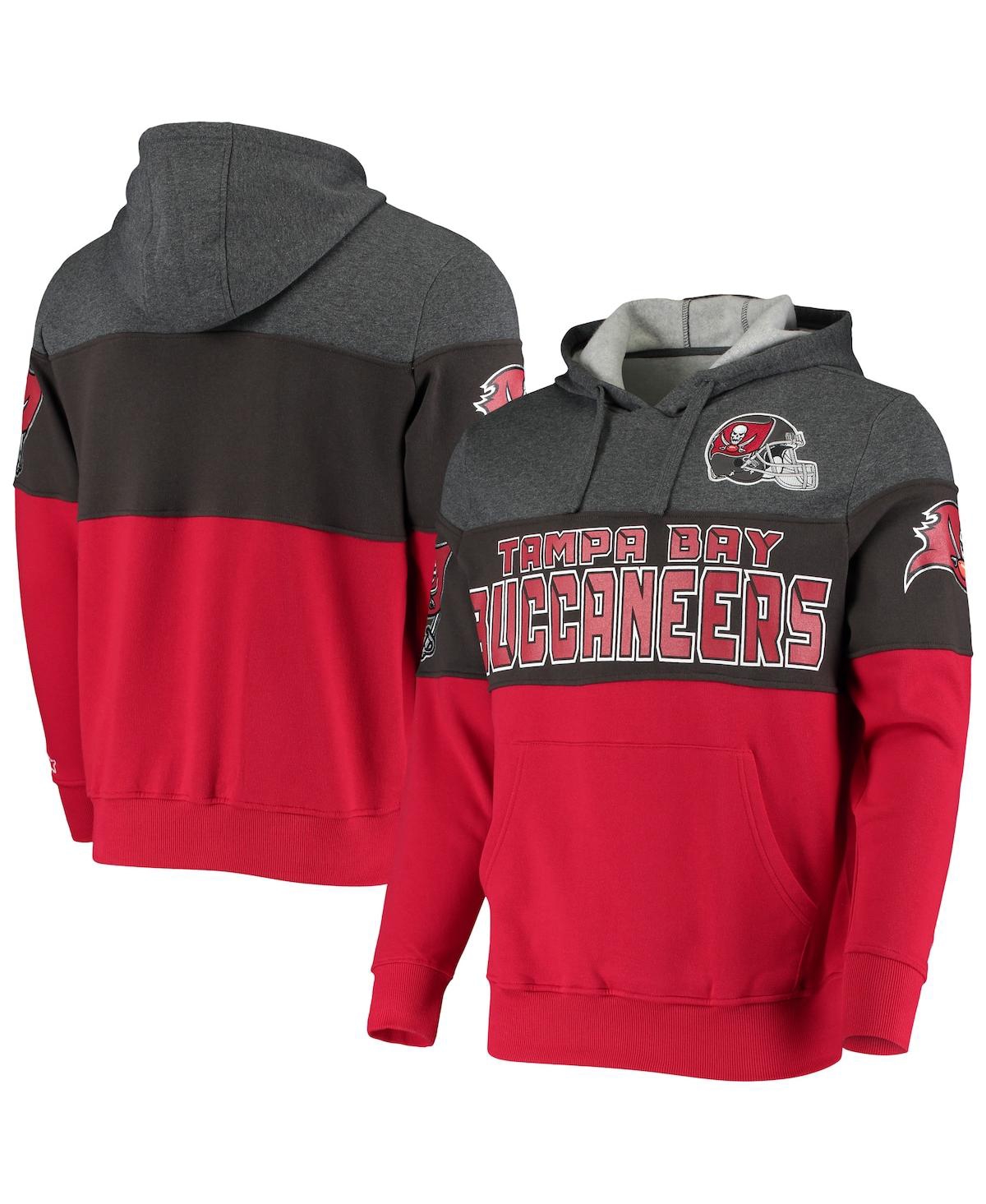 Starter Men's Heathered Pewter, Red Tampa Bay Buccaneers Extreme Fireballer Pullover Hoodie In Pewter,red