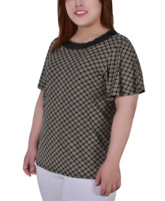Plus Size Short Sleeve Knit Top with Sheer Inset 