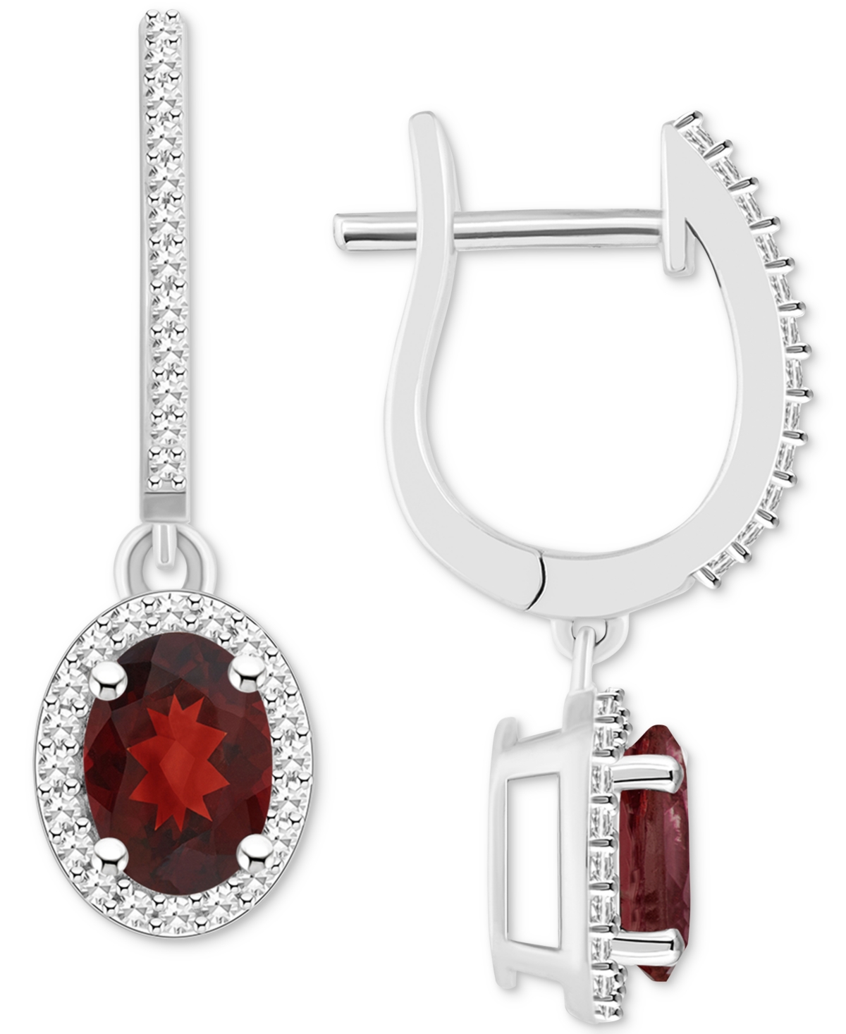 Macy's Rhodolite Garnet (1-7/8 Ct. T.w.) & Diamond (1/3 Ct. T.w.) Leverback Drop Earrings In Sterling Silve In Red