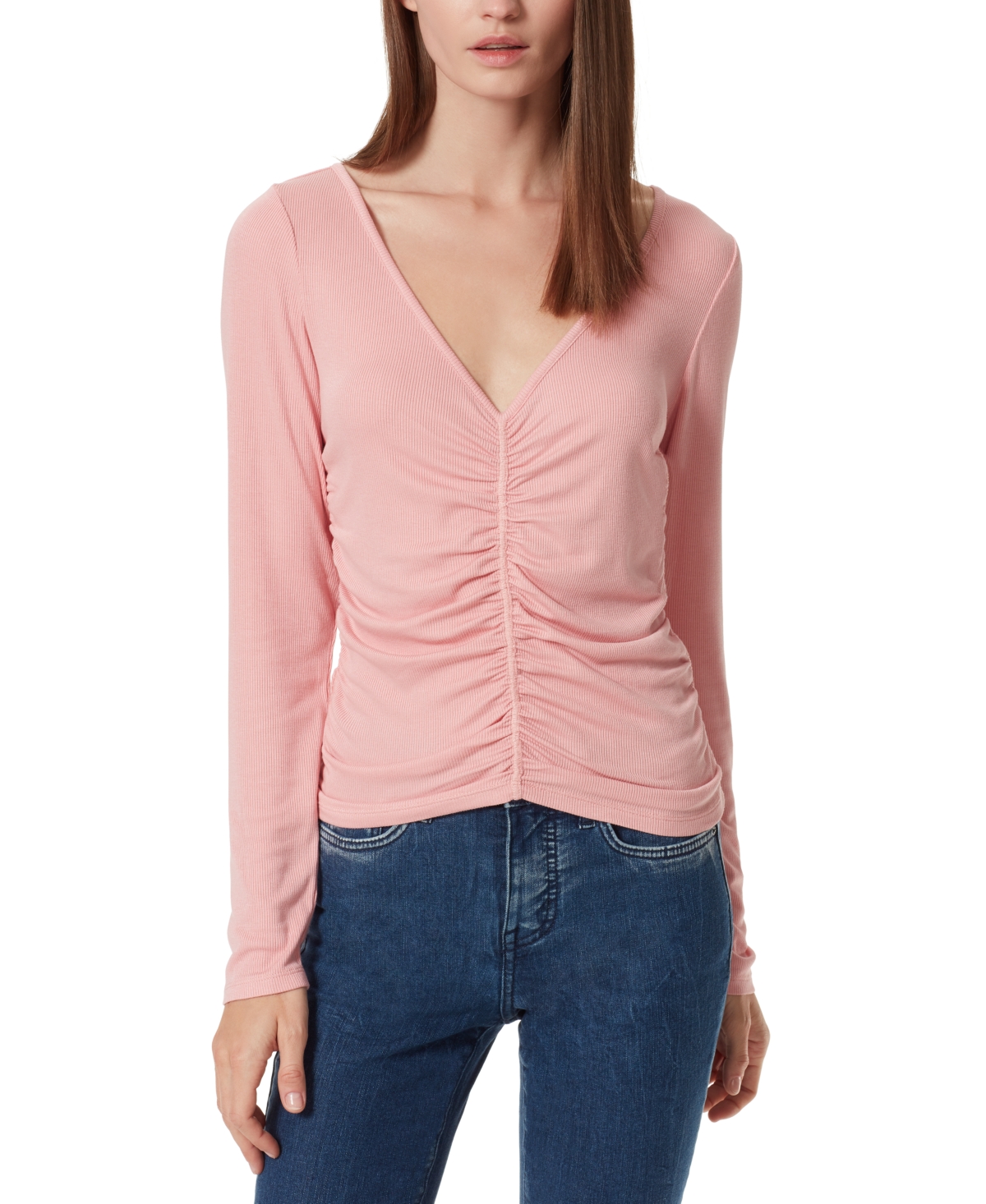 Frayed Denim Tracy Ruched Top