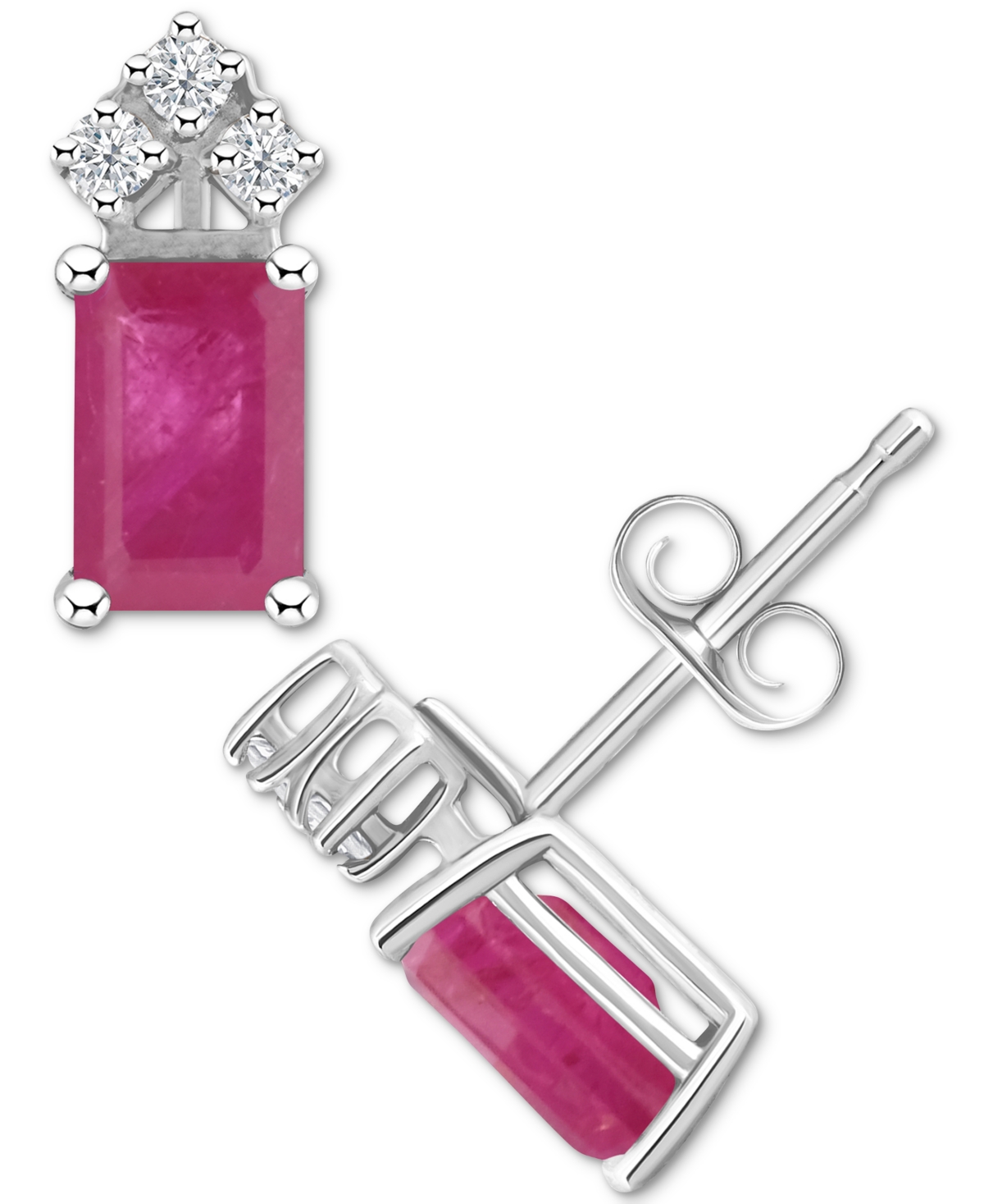 Ruby (1-3/8 ct. t.w.) & Diamond (1/8 ct. t.w.) Crown Stud Earrings in 14k White Gold (Also in Emerald & Tanzanite)