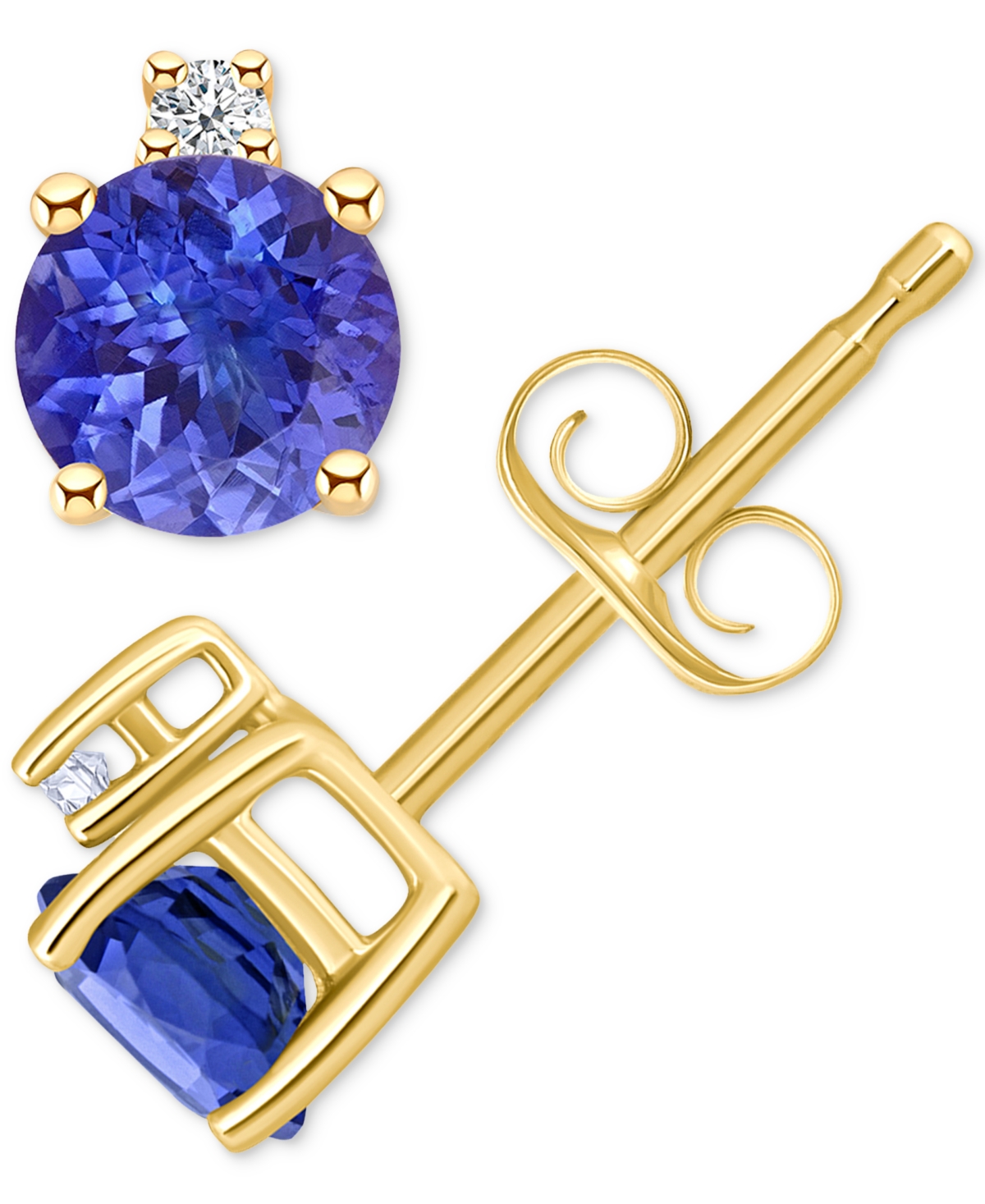(1/2 ct. t.w.) & Diamond Accent Stud Earrings in 14k Gold (Also in Emerald, Ruby, & Sapphire) - Tanzanite