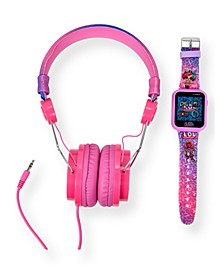 L.O.L. Surprise Unisex Kids 26 Games Pink Purple Glitter Multi Silicone Strap Interactive Smartwatch with Over Ear Headphones, 40mm