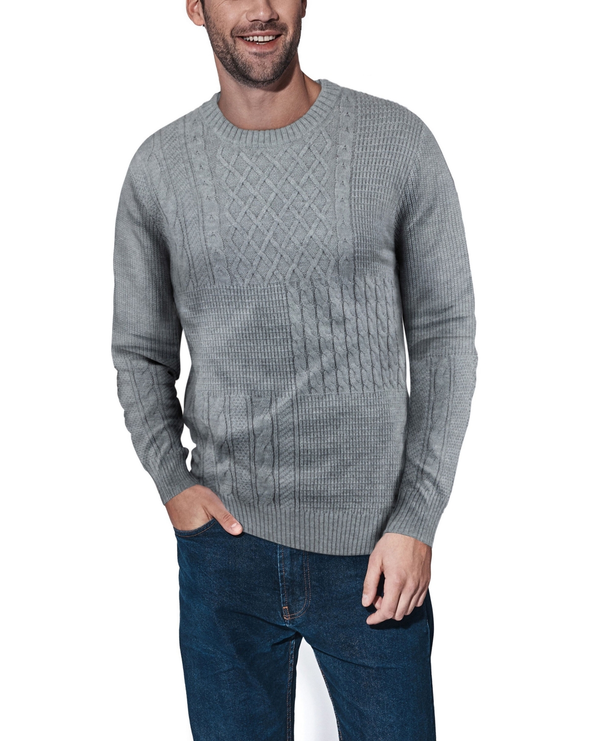 X-ray X Ray Cable Knit Mixed Texture Sweater In Grey | ModeSens