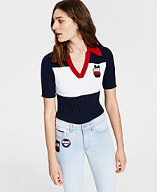 Cropped Colorblock Polo Sweater 