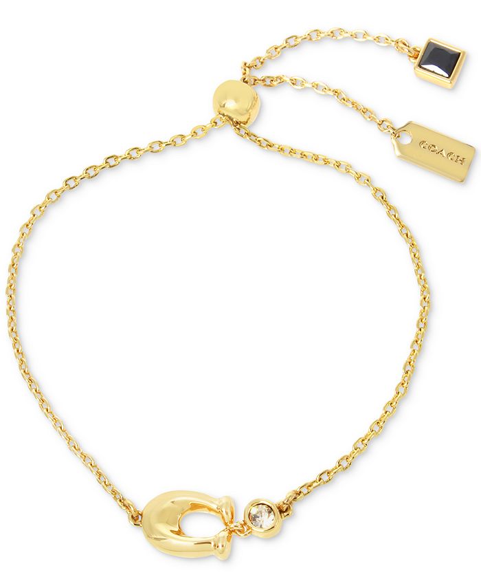 COACH Gold-Tone Crystal & Chubby C Slider Bracelet - Macy's