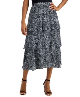 Anne Klein Dotted Pull-On Tiered Skirt 