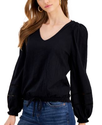 INC International Concepts - Blouson-Sleeve Tie-Waist Cotton Top