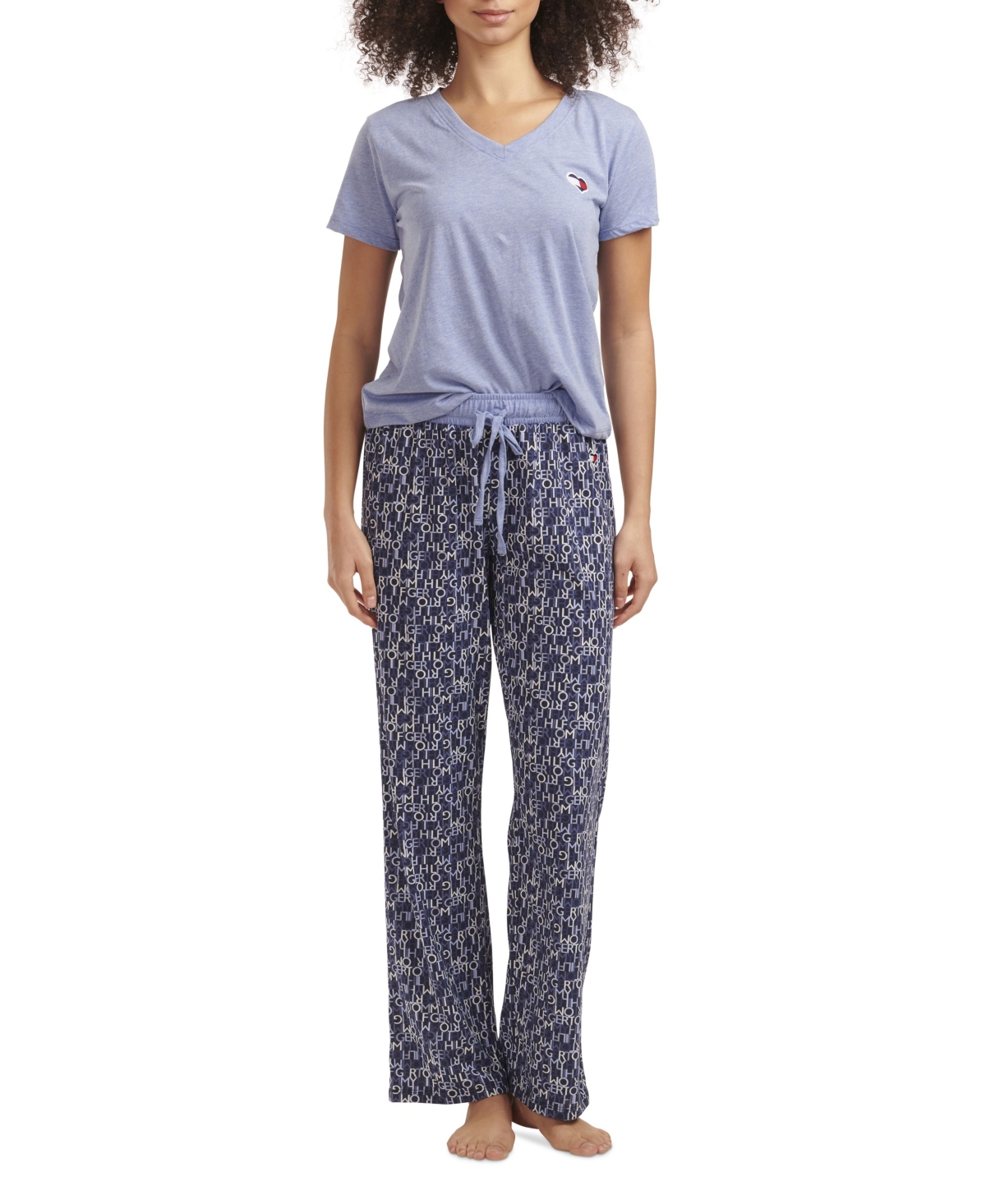 Tommy Hilfiger Women's V-Neck Knit Heart Pajama Set