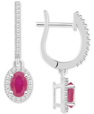 Sapphire (1-1/5 ct. t.w.) & Diamond (1/3 ct. t.w.) Leverback Drop Earrings in Sterling Silver (Also in Emerald & Ruby)