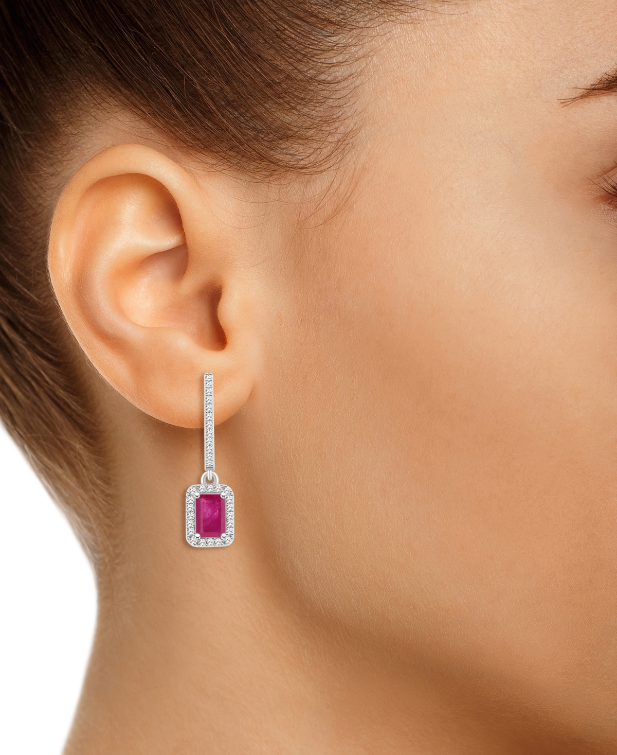 Macy's Emerald (1-1/8 Ct. T.w.) & Diamond (1/3 Ct. T.w.) Leverback Drop Earrings In Sterling Silver (also I In Ruby Red