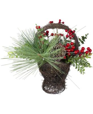 15" Eucalyptus Pine and Berry Artificial Christmas Grapevine Basket