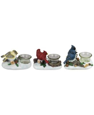 5.75" Christmas Birds Tabletop Decoration with Tea light Candle Holders, Set of 3