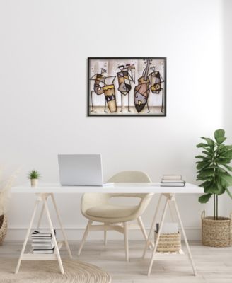 Musical Trio Abstract Modern Painting Black Framed Giclee Texturized Art, 24" x 30"