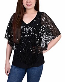 Petite Sequin-Front Poncho Top