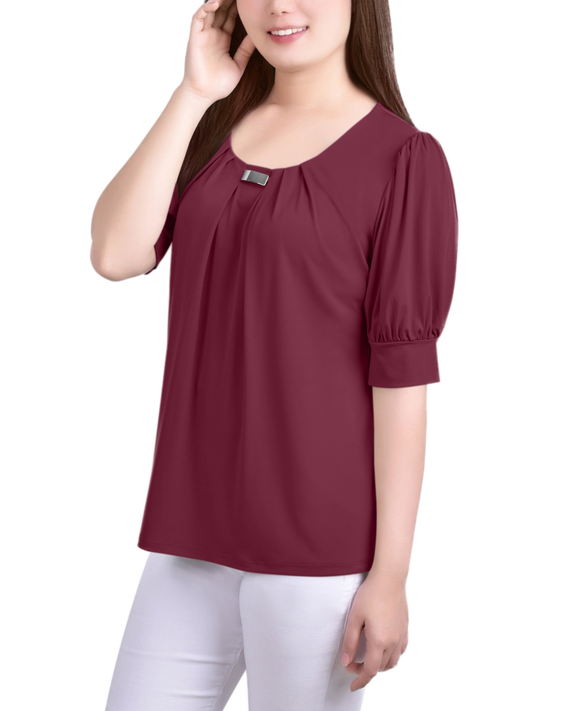 Ny Collection Petite Short Sleeve Balloon Sleeve Top