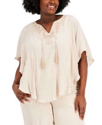 JM Collection - Plus Size Gauze Poncho Top