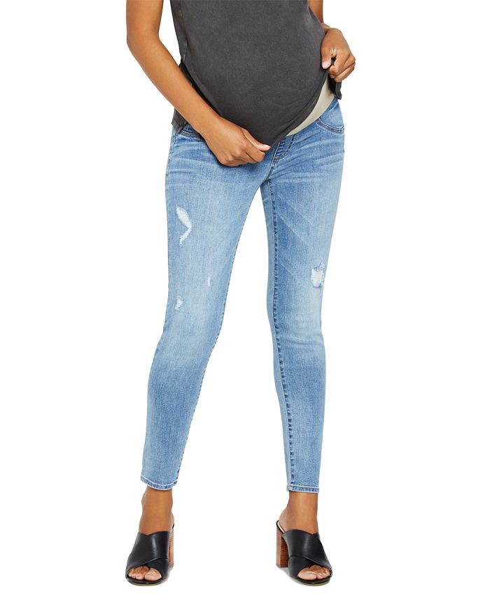 Indigo Blue Maternity Over the Bump Distressed Skinny Denim Jeans - Macy's