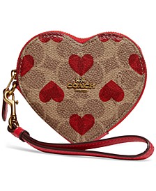 Coated Canvas Signature Heart Print Coin Case