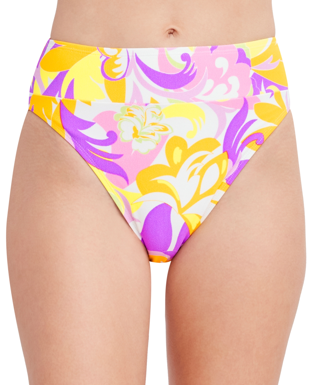 Give It A Swirl Printed High-Waist Bikini Bottoms - Swirl Multi Print