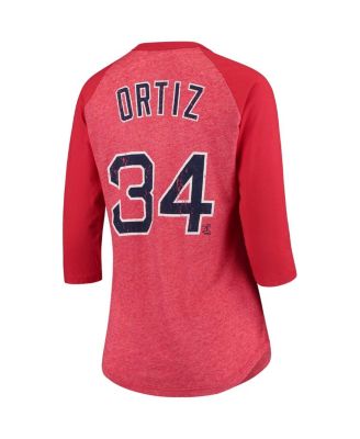 Women's David Ortiz Red Boston Red Sox Name and Number Tri-Blend Three-Quarter Length Raglan T-shirt