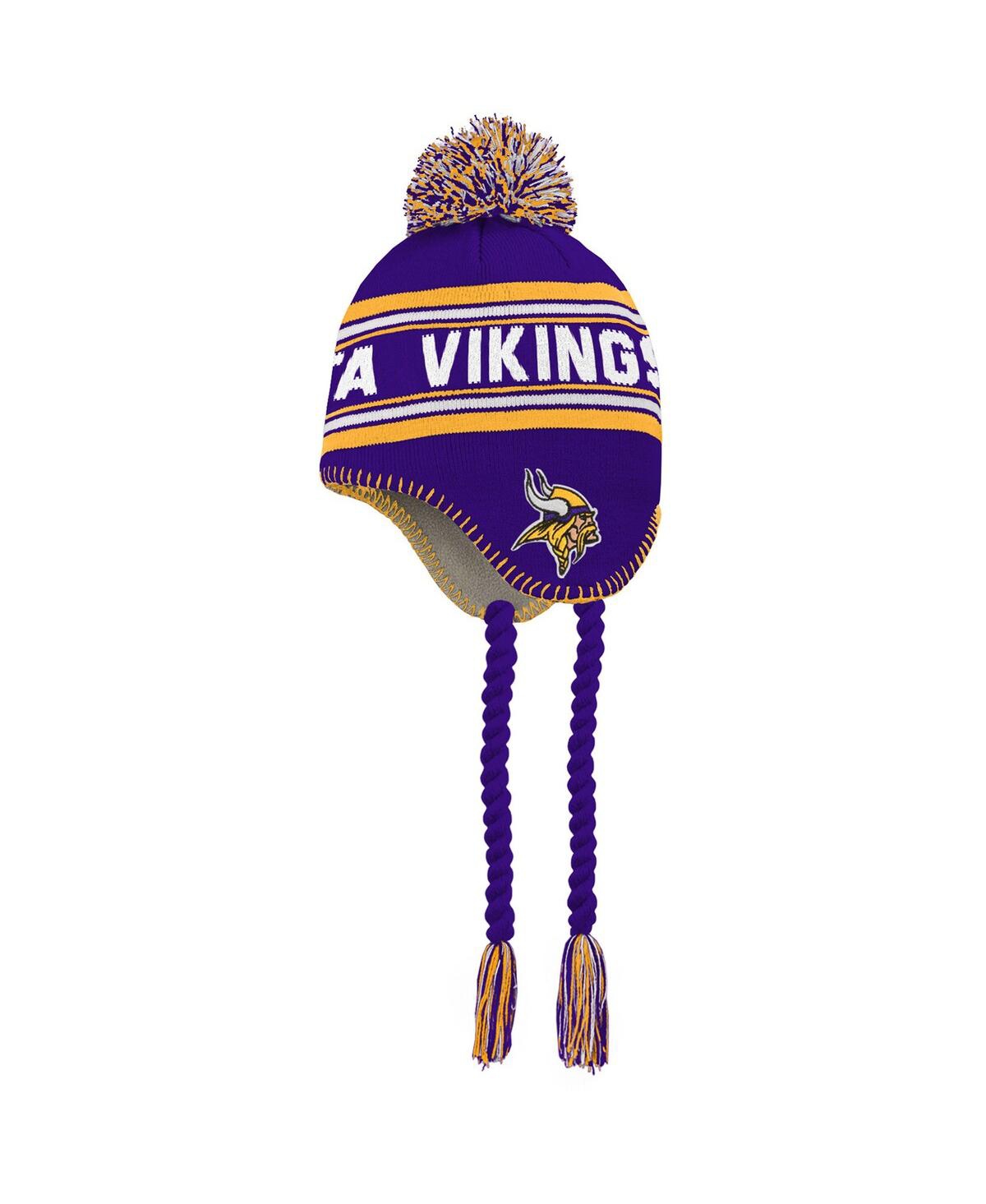 Outerstuff Babies' Preschool Boys And Girls Purple And Gold Minnesota Vikings Jacquard Tassel Knit Hat With Pom In Purple,gold