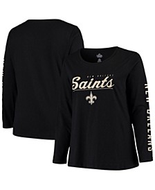 Women's Black New Orleans Saints Plus Size Team Logo Long Sleeve T-shirt
