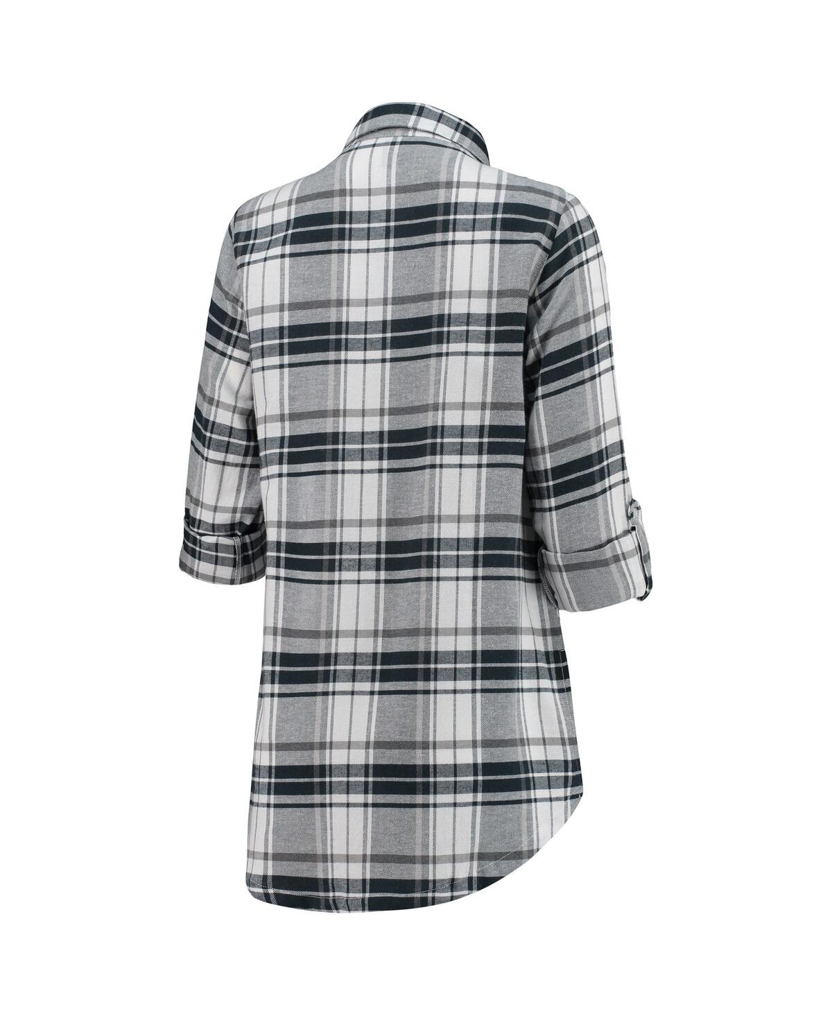 Shop Concepts Sport Women's Charcoal, Gray Carolina Panthers Accolade Flannel Long Sleeve Button-up Nightshirt In Charcoal,gray