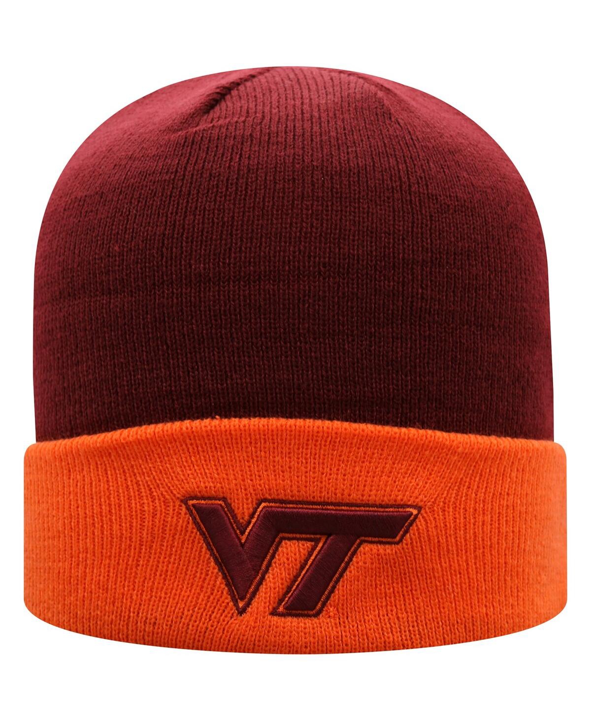 Top Of The World Men's Maroon And Orange Virginia Tech Hokies Core 2-tone Cuffed Knit Hat In Maroon,orange
