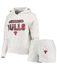 Women's Cream Chicago Bulls Crossfield Long Sleeve Hoodie Top and Shorts Sleep Set