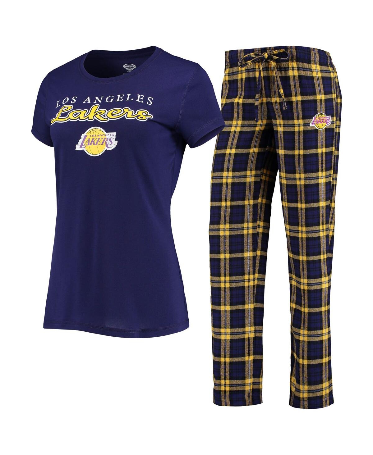 Shop Concepts Sport Women's Purple, Gold Los Angeles Lakers Lodge T-shirt And Pants Sleep Set In Purple,gold