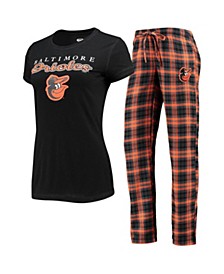 Women's Black, Orange Baltimore Orioles Lodge T-shirt and Pants Sleep Set