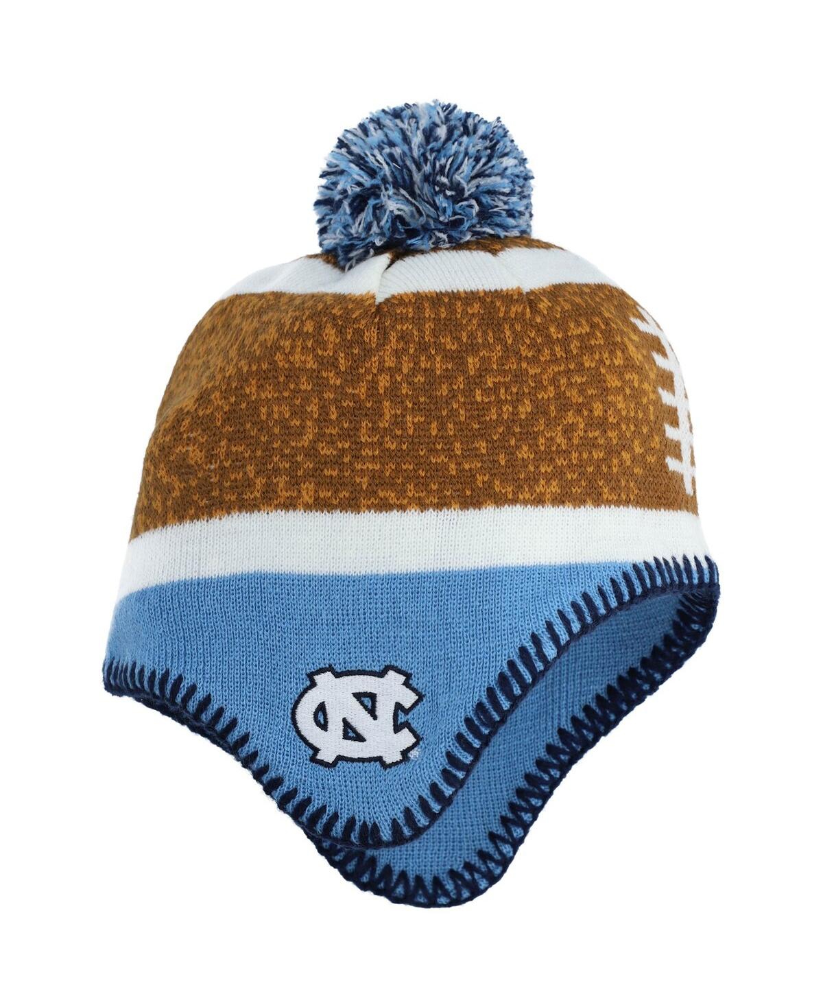 Outerstuff Babies' Little Boys And Girls Brown And Carolina Blue North Carolina Tar Heels Football Head Knit Hat With P In Brown,carolina Blue