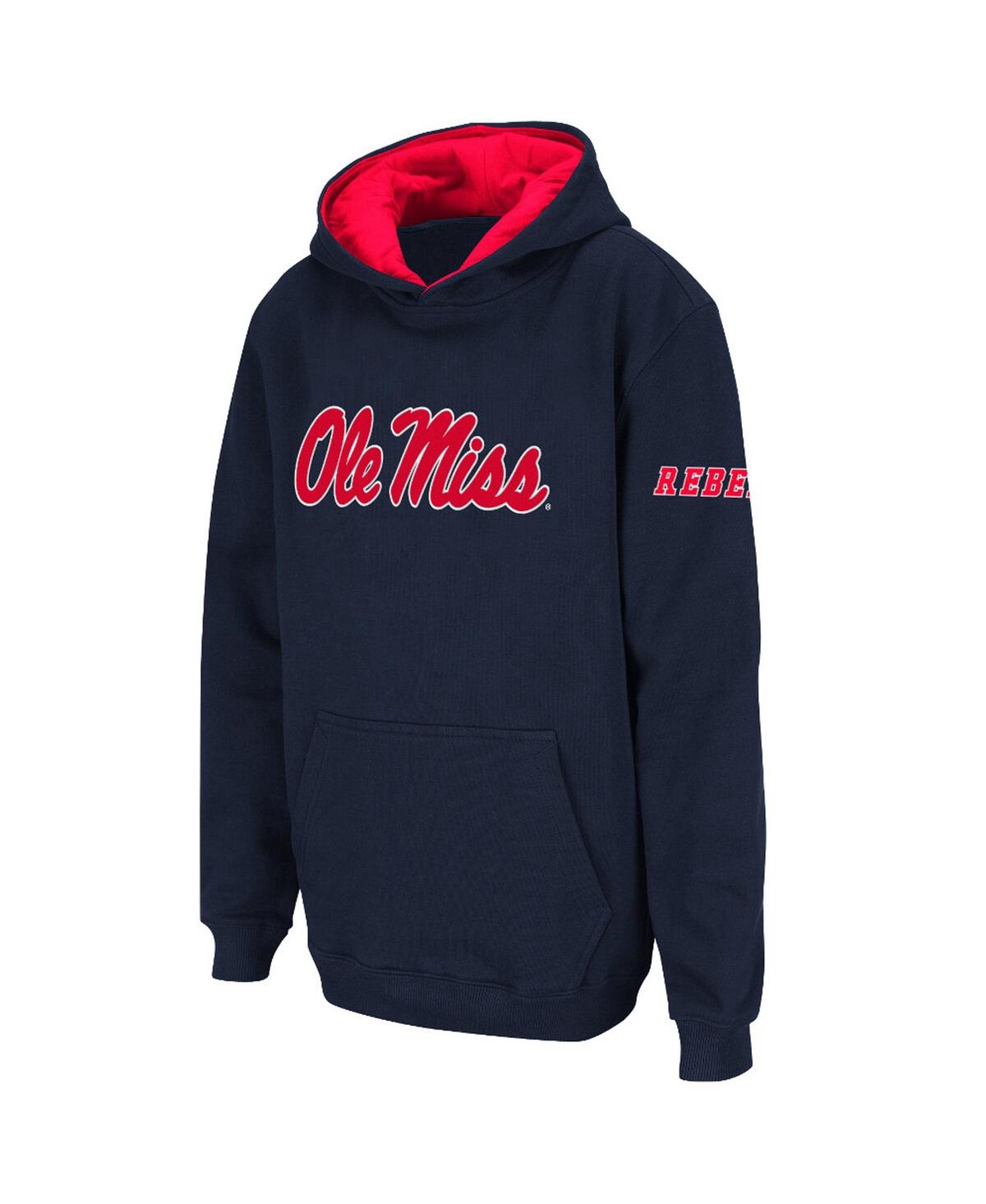 Big BoysOle Miss Rebels Big Logo Pullover Hoodie - Navy