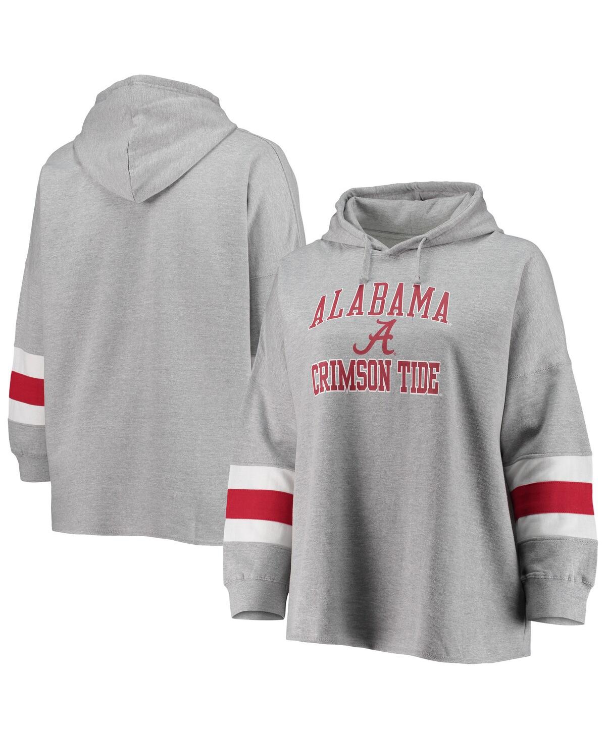 Women'sAlabama Crimson Tide Plus Size Sleeve Stripe Pullover Hoodie - Heathered Gray