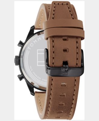 Men's Brown Leather Strap Watch 44mm