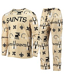Men's Gold New Orleans Saints Wordmark Ugly Pajama Set