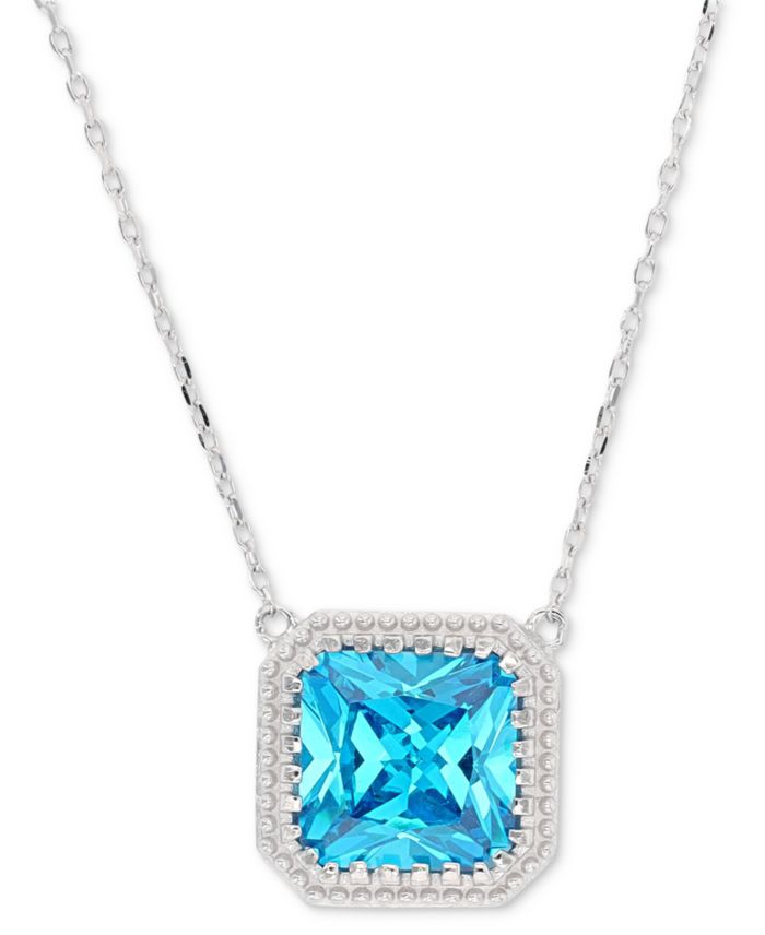 Cubic Zirconia Cushion Pendant Necklace, 18" + 2" extender (Also in Nano