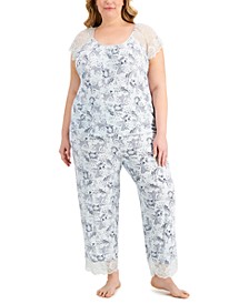 Women's Plus Size Lace-Trim Pajama Set, Created for Macy's