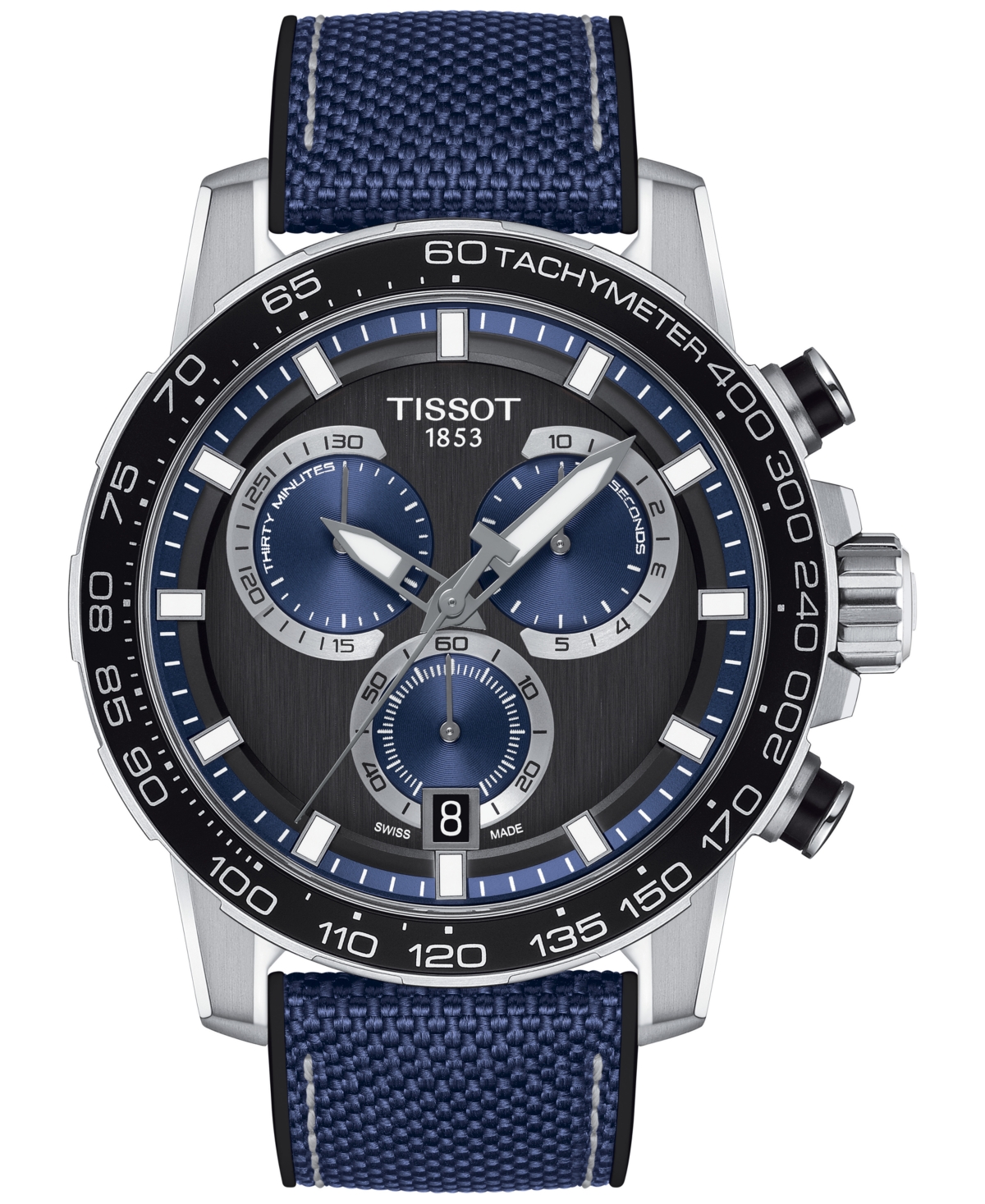 Men's Swiss Chronograph Supersport Blue Textile Strap Watch 40mm - Black