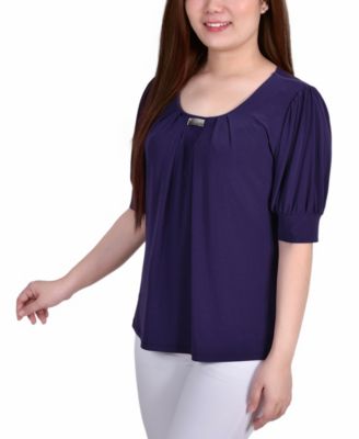 Women's Short Balloon Sleeve Top with Hardware