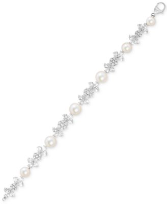 Arabella - Cultured Freshwater Pearl (8-1/2mm) & Cubic Zirconia Cluster Bracelet in Sterling Silver