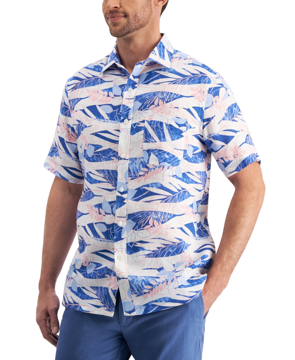 Club Room Men's Linen Fern Camo-print Shirt, Created For Macy's In ...