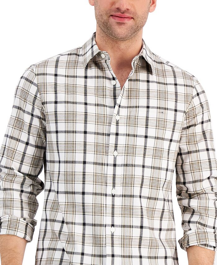 MICHAEL KORS Mens Blue Plaid Long Sleeve Collared Slim Fit Button Down Shirt main image 1