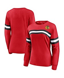 Women's Red Chicago Blackhawks Block Party Primary Logo Fashion Long Sleeve T-shirt