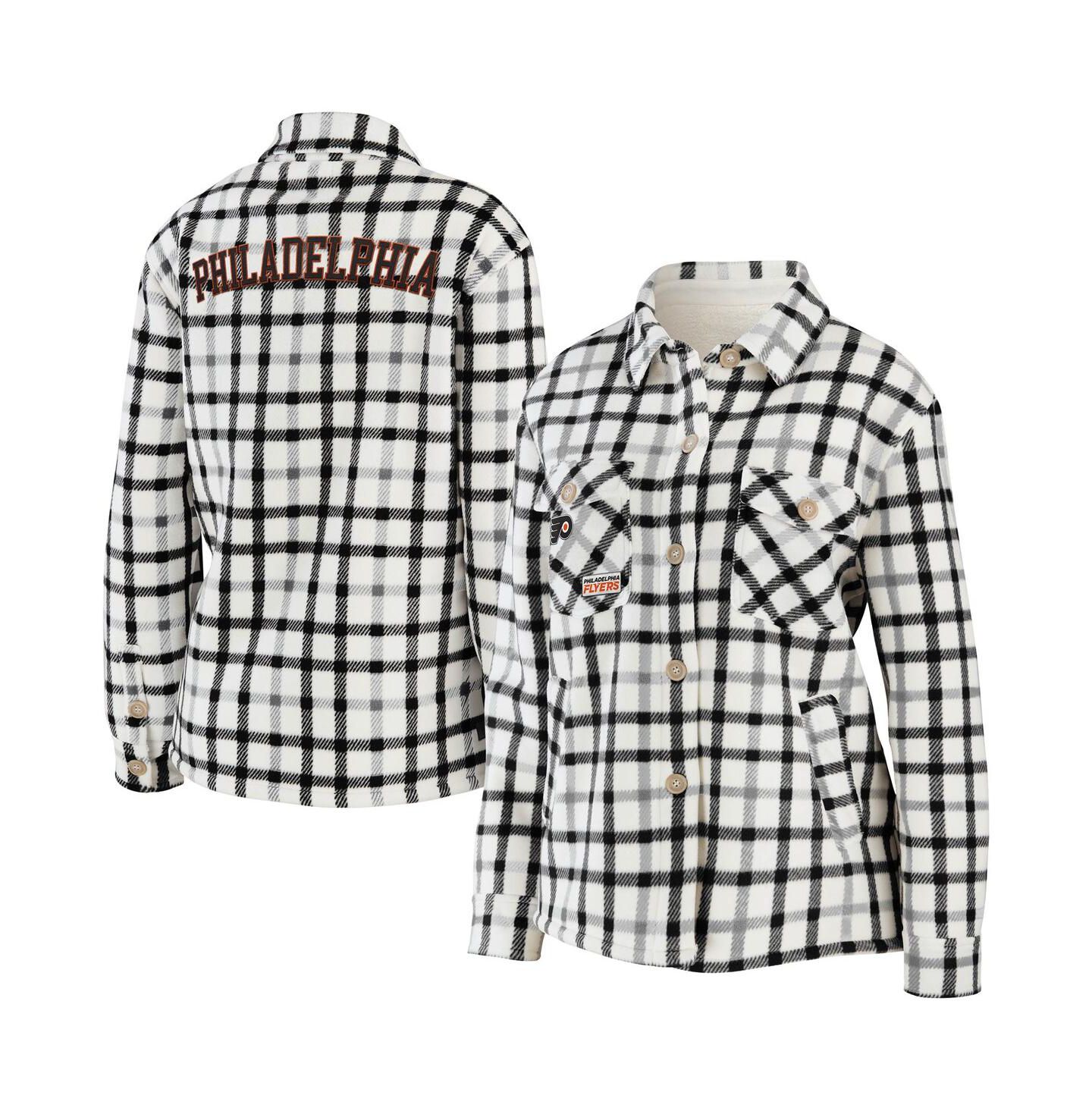 Женская куртка WEAR by Erin Andrews Oatmeal Philadelphia Flyers Plaid Button-Up Shirt Jacket — фото 1