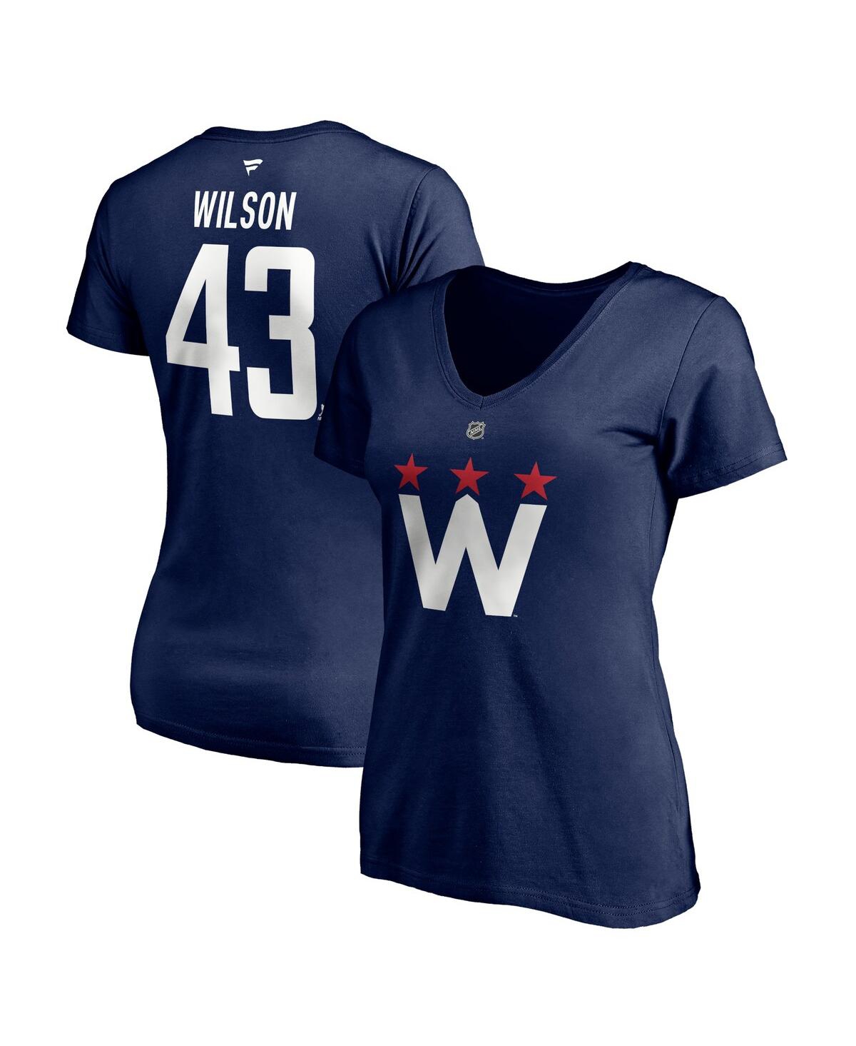 Women's Fanatics Tom WilsonWashington Capitals 2020/21 Alternate Authentic Stack Name and Number V-Neck T-shirt - Navy