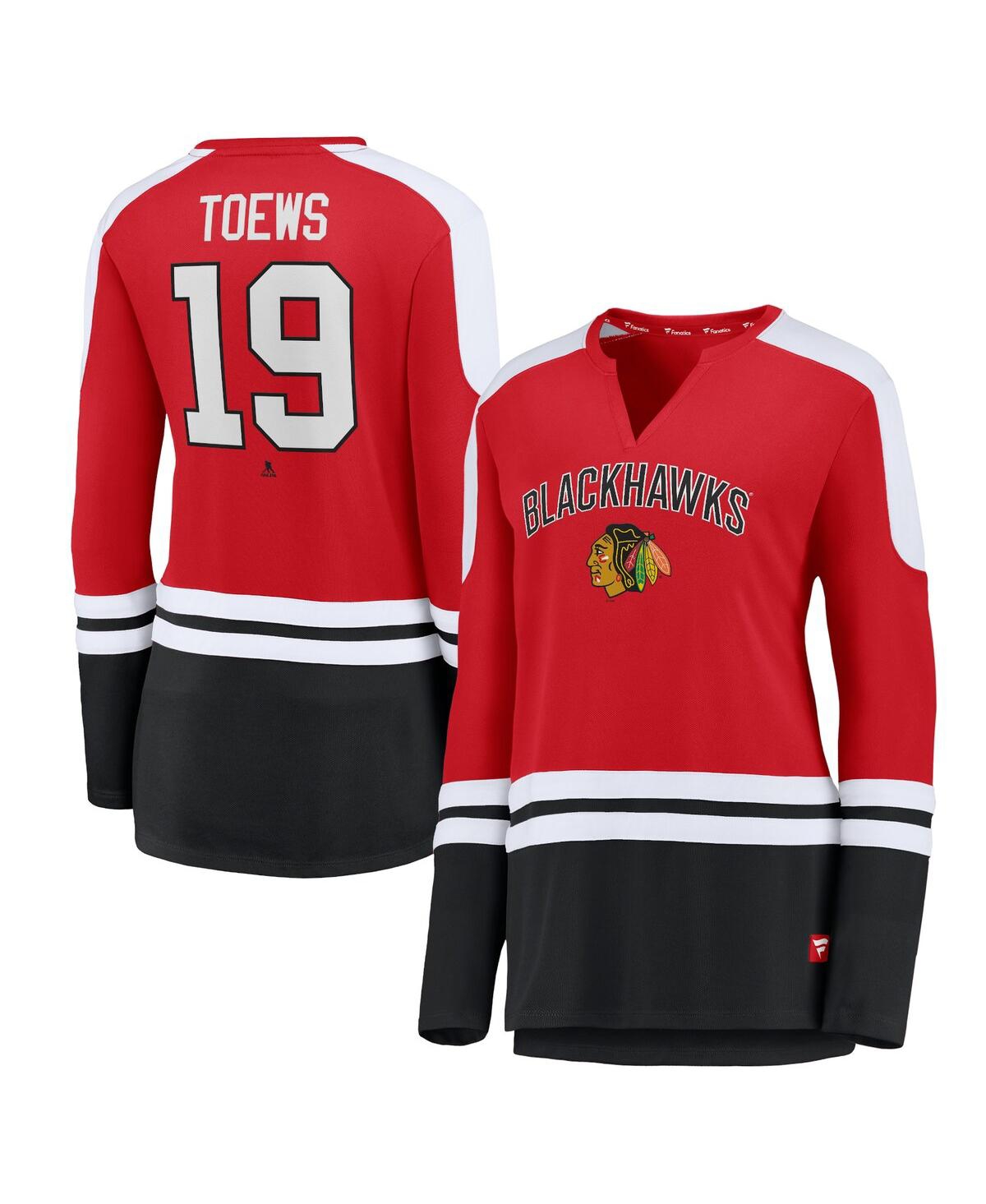 Fanatics Women's  Jonathan Toews Red And Black Chicago Blackhawks Power Player Long Sleeve Notch Neck In Red,black