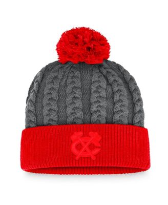 Women's Charcoal and Red Chicago Blackhawks Cuffed Knit Hat with Pom